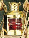 2117 Brass Port Lantern w/red fresnel lens and oil light
